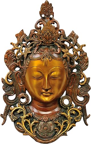 Diosa Tara - Máscara colgante de pared (deidad budista tibetana) - Estatua de latón