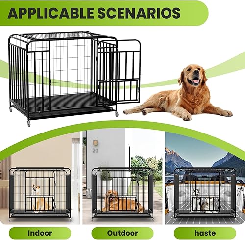 Miniatura 7 de Jaula resistente para perros de 36.4 x 25 x 32.6 pulgadas, material de acero aleado, con 3 puertas, 4 ruedas con cerradura, 1 bandeja extraíble,