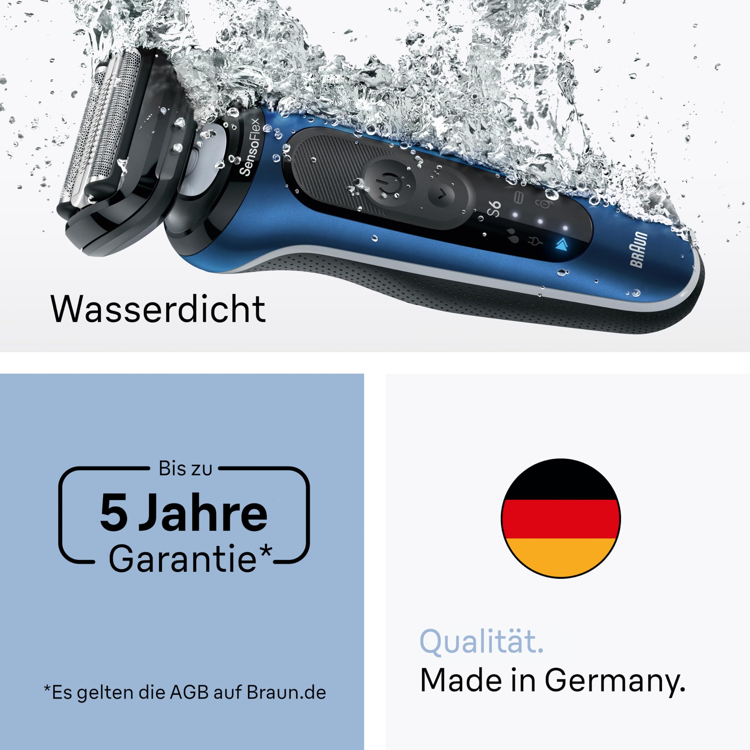 Braun Rasierer Herren Elektrisch Series 6, 62-G1200si, Grau | Kabelloser Elektrorasierer, Barttrimmer, 60 Min. Akku, Wasserdicht, Made in Germany, Inkl. 1 Präzisionstrimmer-Aufsatz