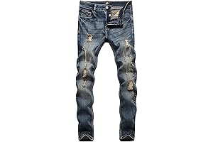 Wornstar Slim Fit Distressed Jeans for Men, Streetwear Destroyed Stretch Fit Pants