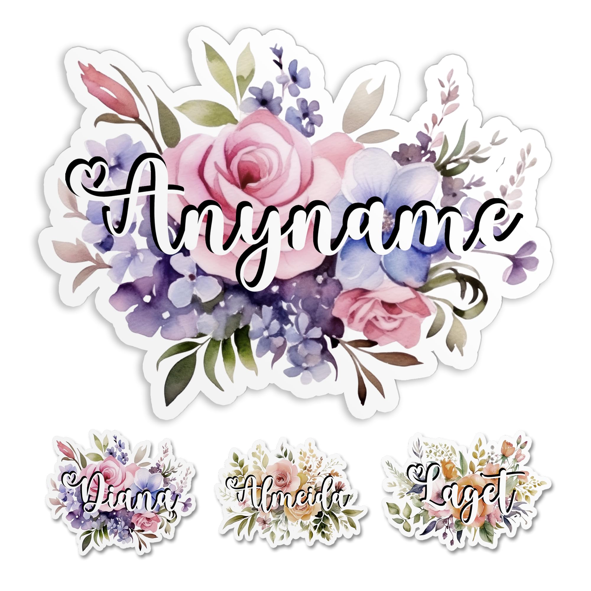 Custom Floral Name Sticker Personalized Name Stickers Flower Name Waterproof Die-Cut Vinyl Laptop Sticker, Water Bottle Sticker, Funny Car Birthday