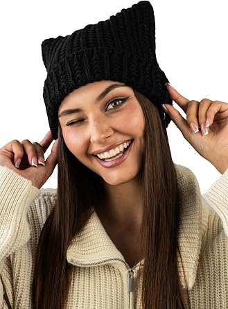 Women Winter Warm Beanie Caps Cute Ear Crochet Hat Slouchy Winter Hats