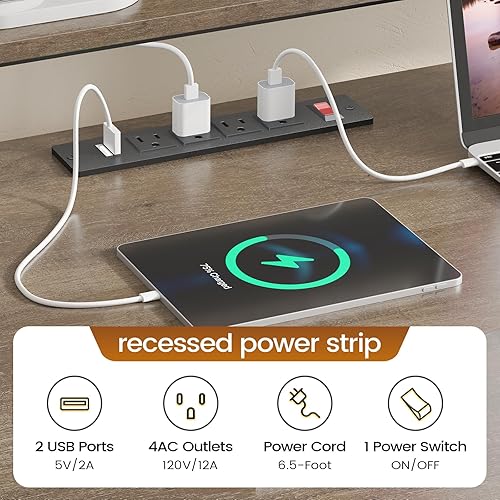 Miniatura 6 de SEDETA Escritorio en forma de L, escritorio de oficina en casa de 66 pulgadas con cajón de archivos y toma de corriente, escritorio de esquina para