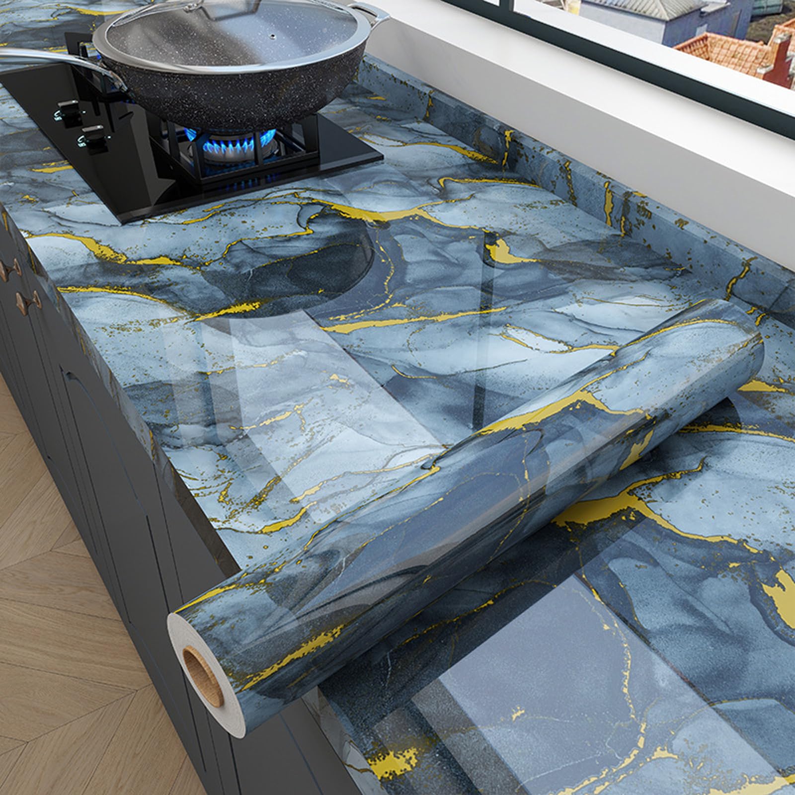 Cooalinar Kitchen Worktop Covering Vinyls Self Adhesive,Marble Contact Paper Kitchen Worktop Covering,Anti-Fouling Scratchproof,Cut To Size,For Countertop Furniture