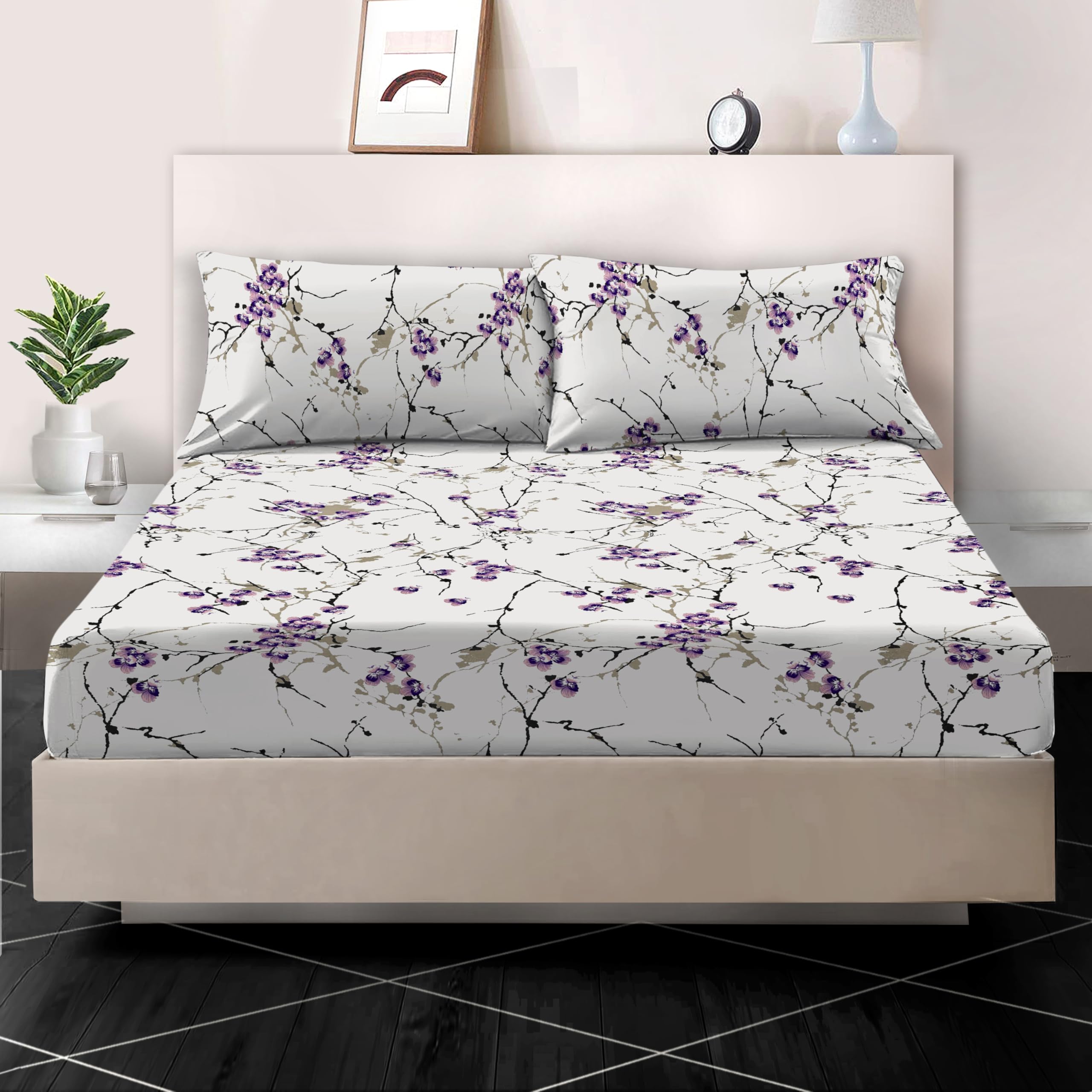 Printed Floral Pillow Case Pack of 2-100% Egyptian Cotton 400 Thread Count Bed Pillowcase Pair Easy Care Machine Washable Soft & Breathable Luxury