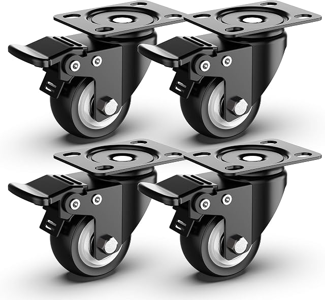 Heavy Duty Castor Wheels 50mm Swivel Castor Wheels for Furniture with Safety Brake Total Capacity 250KG (pack of 4)