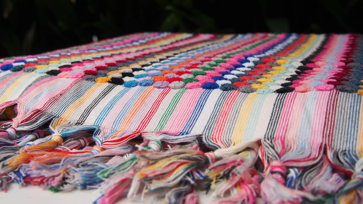 Large Gummo Rainbow Double Sided Turkish Cotton Pom Pom Beach Bath Terry Towel Collection - Boho Bohemian