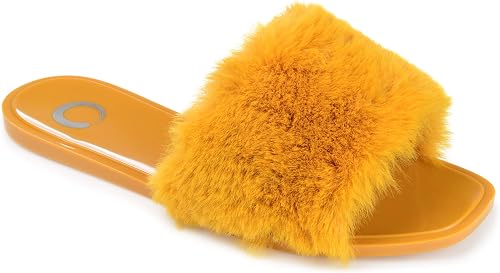 Journee Collection Womens Faux Fur Dusk Slide Camel 9 M