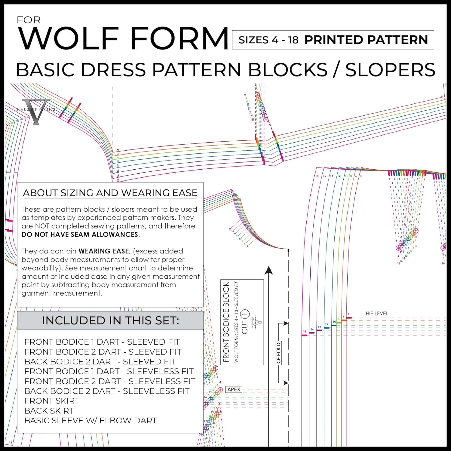Basic Dress Pattern Blocks/Slopers for Wolf Form (Sizes 4-18) PRINTED PATTERN
