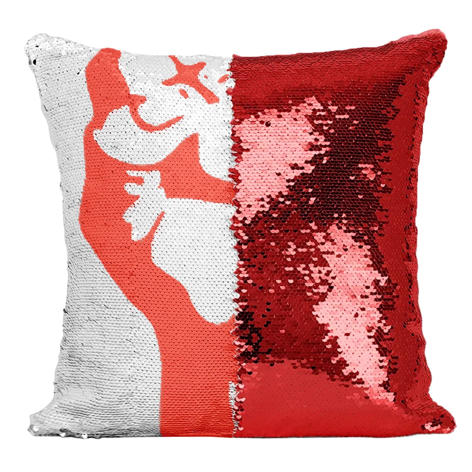 Coussin paillettes rouge militant poing serre pour salon et bureau engage