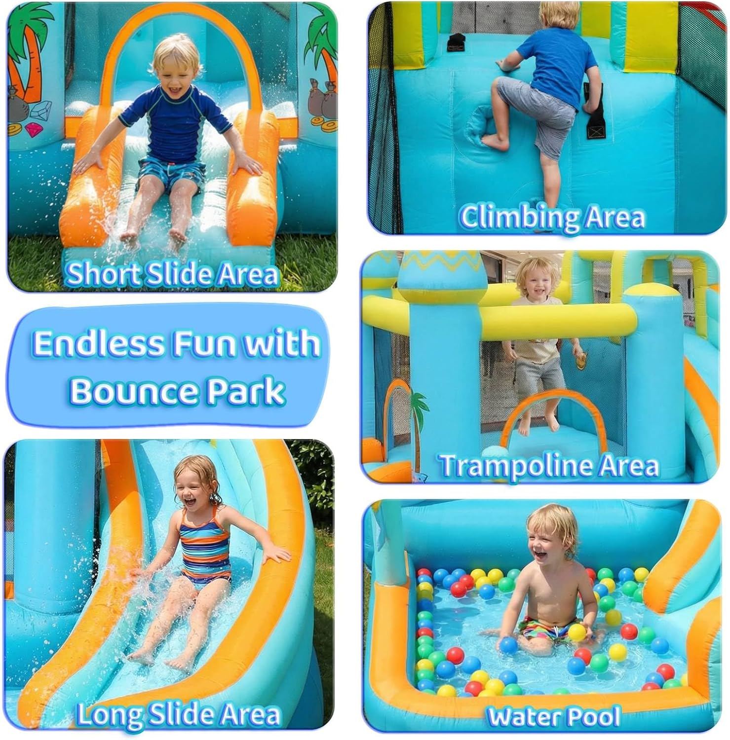Arlopu Bounce House Outdoor, Extra-Large Inflatable Bounce Castle with Blower, Jumping Bouncer Castle w/Water Slide, Kids Bouncy House Ball Pool/Pit, Climbing Wall, Backyard Park for Ages 3–10