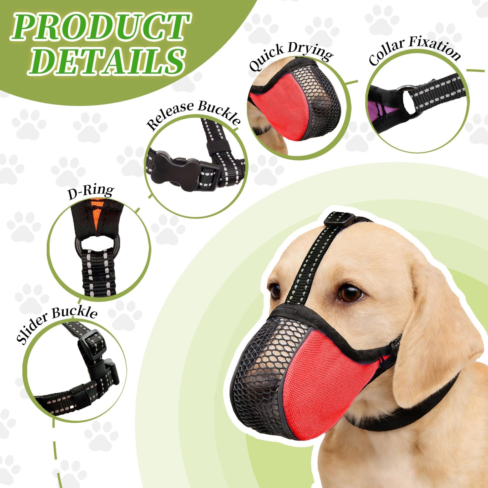 Maulkorb-Set für Hunde, 6 Größen, atmungsaktiv, für kleine, mittelgroße und große Hunde, weiches Nylon mit verstellbaren Riemen, atmungsaktives Netz-Design, verhindert Beißen, Schnitzen, für
