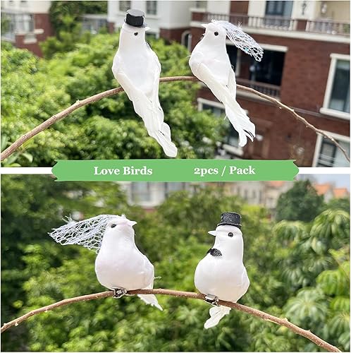 Miniatura 3 de 2 piezas de pájaros artificiales blancos con clip en palomas para boda, amor, pájaro, plumas de espuma para decoración de boda, manualidades