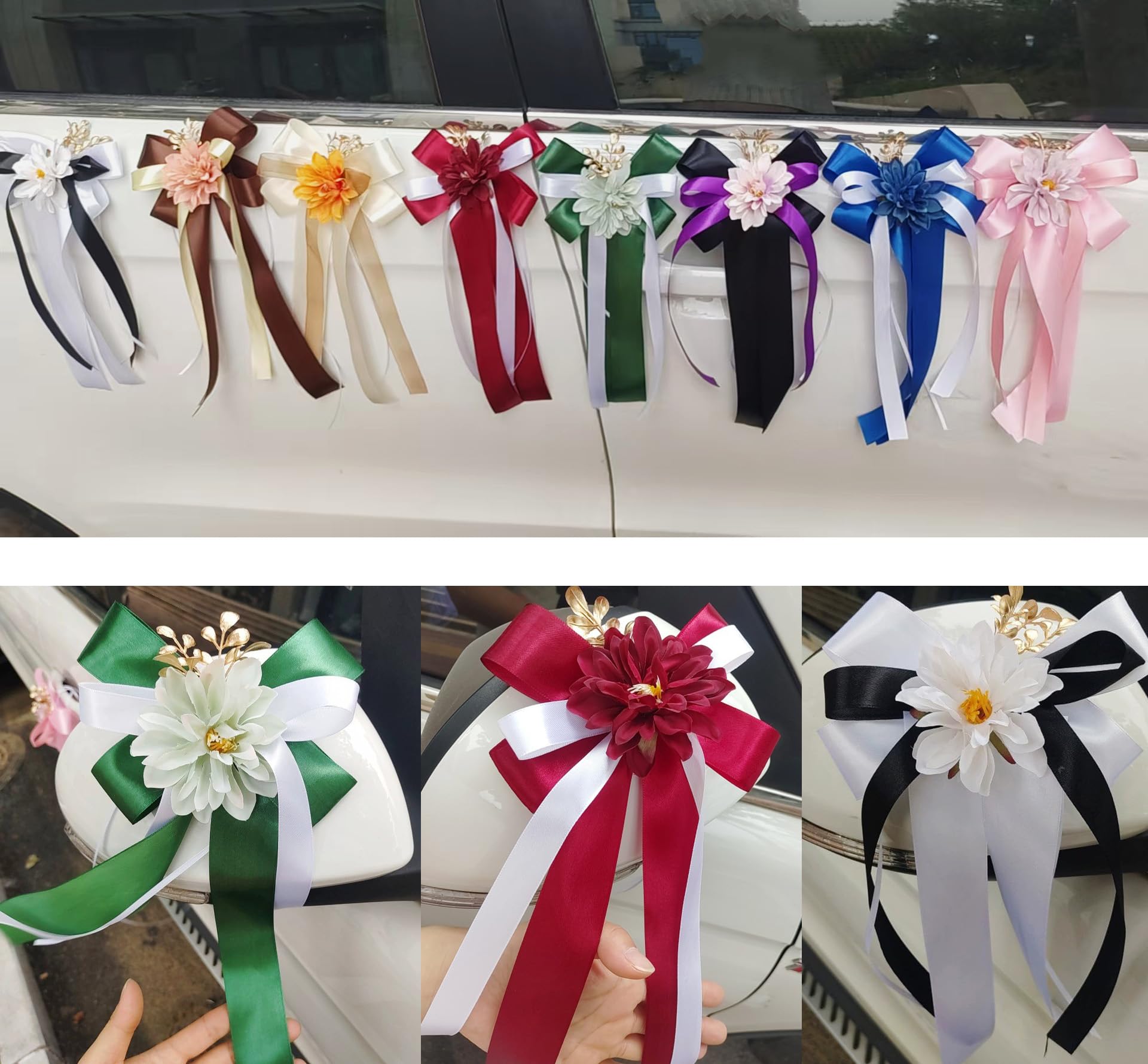 Autodekoration Blumen Seidenblumen Schleife für Auto Autoschleifen Hochzeit Autoschmuck Rückspiegel Türgriff Dekoration Schleife Hochzeit Stuhl zurück Blume Mit Saugnapf Braun 16 Stück