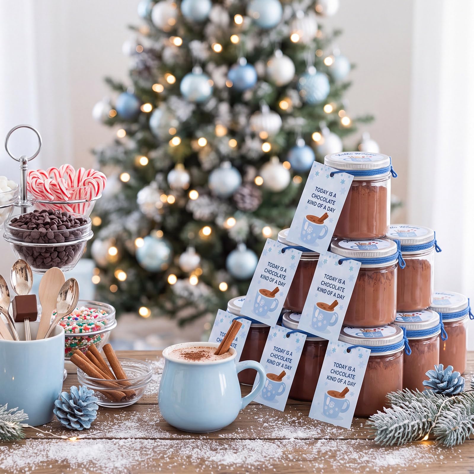 CHENGU Set da 24 barattoli trasparenti per cioccolatini natalizi con pupazzo di neve, 56,7 g, con etichette per coperchio e corda, mini barretta di cacao trasparente, per forniture di cacao caldo per