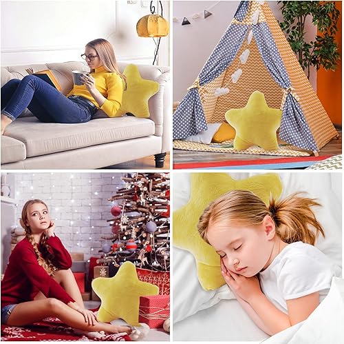 Miniatura 5 de Almohada de estrella de felpa suave en forma de estrella, cojín relleno de juguete, amarillo, 15.7 pulgadas