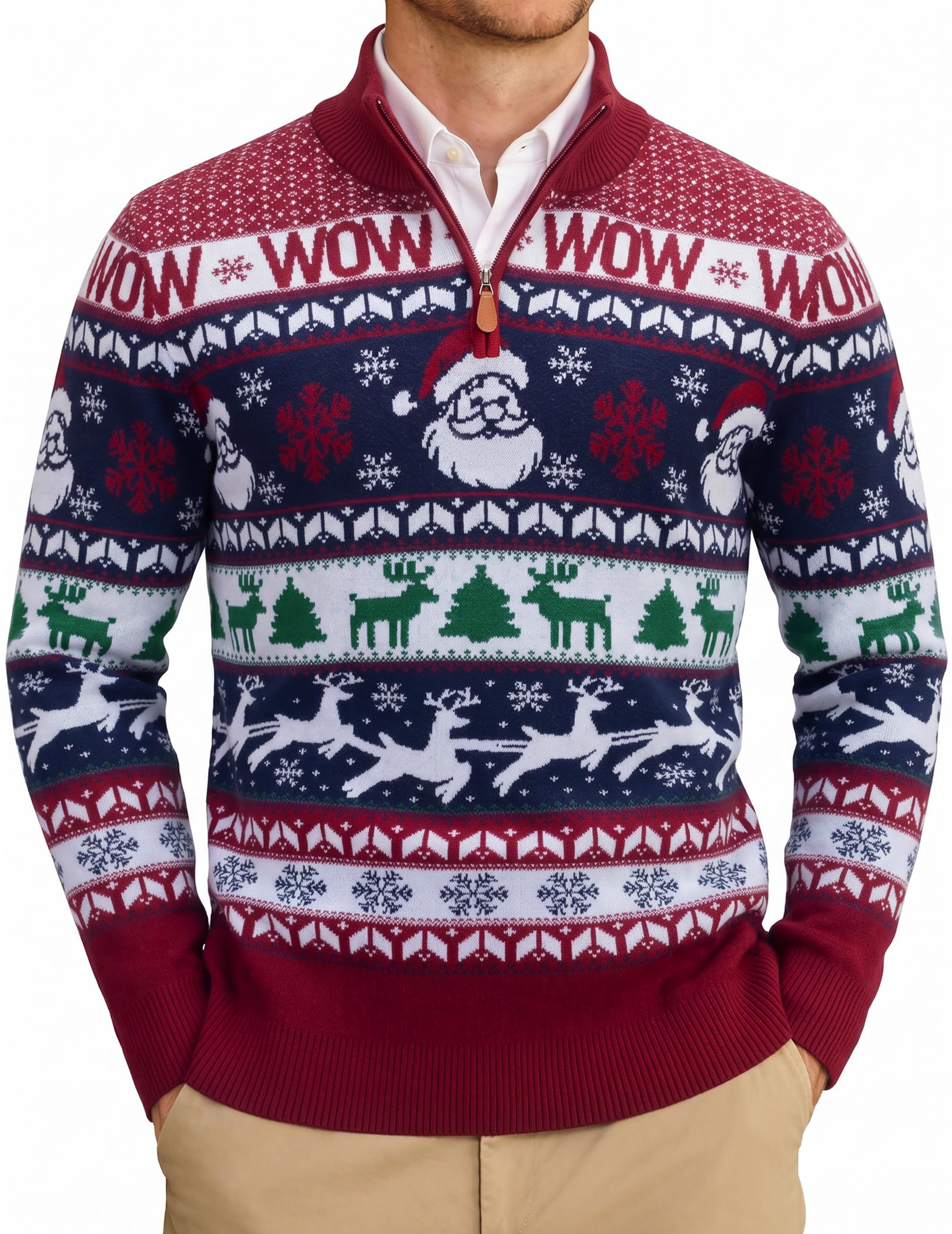 COOFANDY Mens Ugly Christmas Sweater Quarter Zip Holiday Xmas Knit Pullover