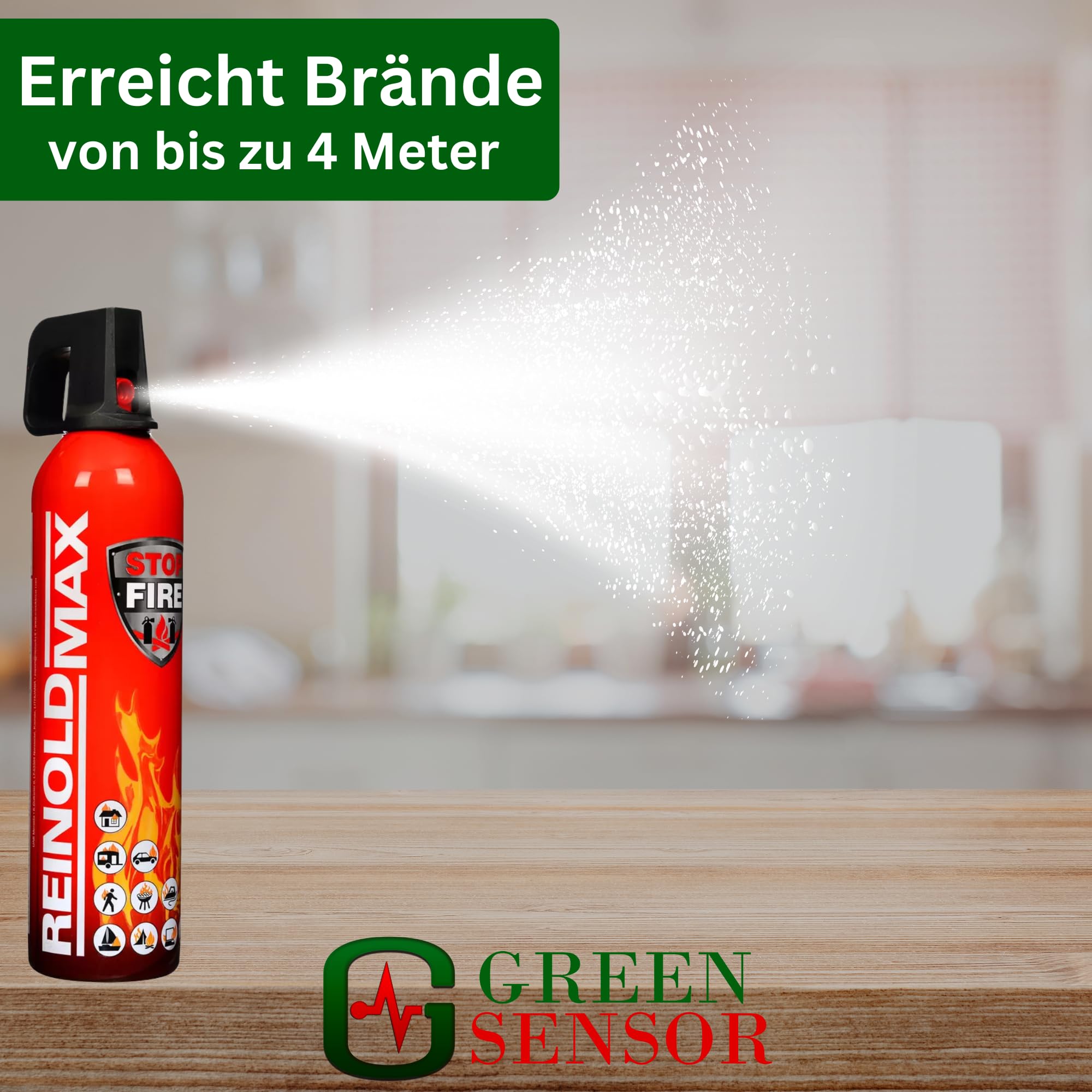 [Test SEHR GUT, Note 1,0] GREENSENSOR Premium Feuerlöschspray 500/750 ml (2X Feuerlöscher 750ml)