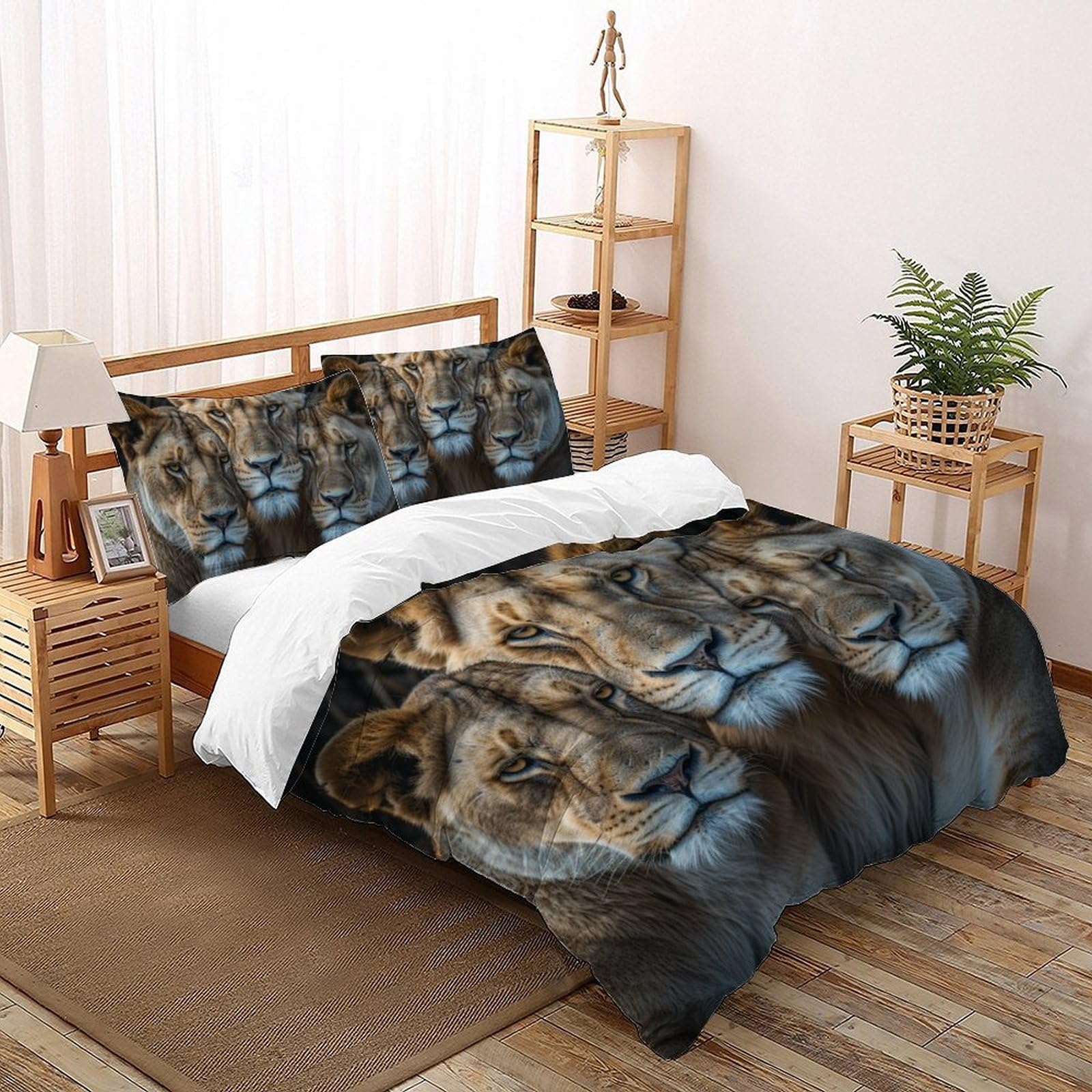 Parure de lit lion 3D 200x200cm crée une ambiance savane douce dans la chambre enfant