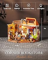 Vista 5 de Rolife Kit de casa en miniatura para bricolaje, librería a escala 1:20, kit de construcción de mini casa con luces LED, kits de manualidades