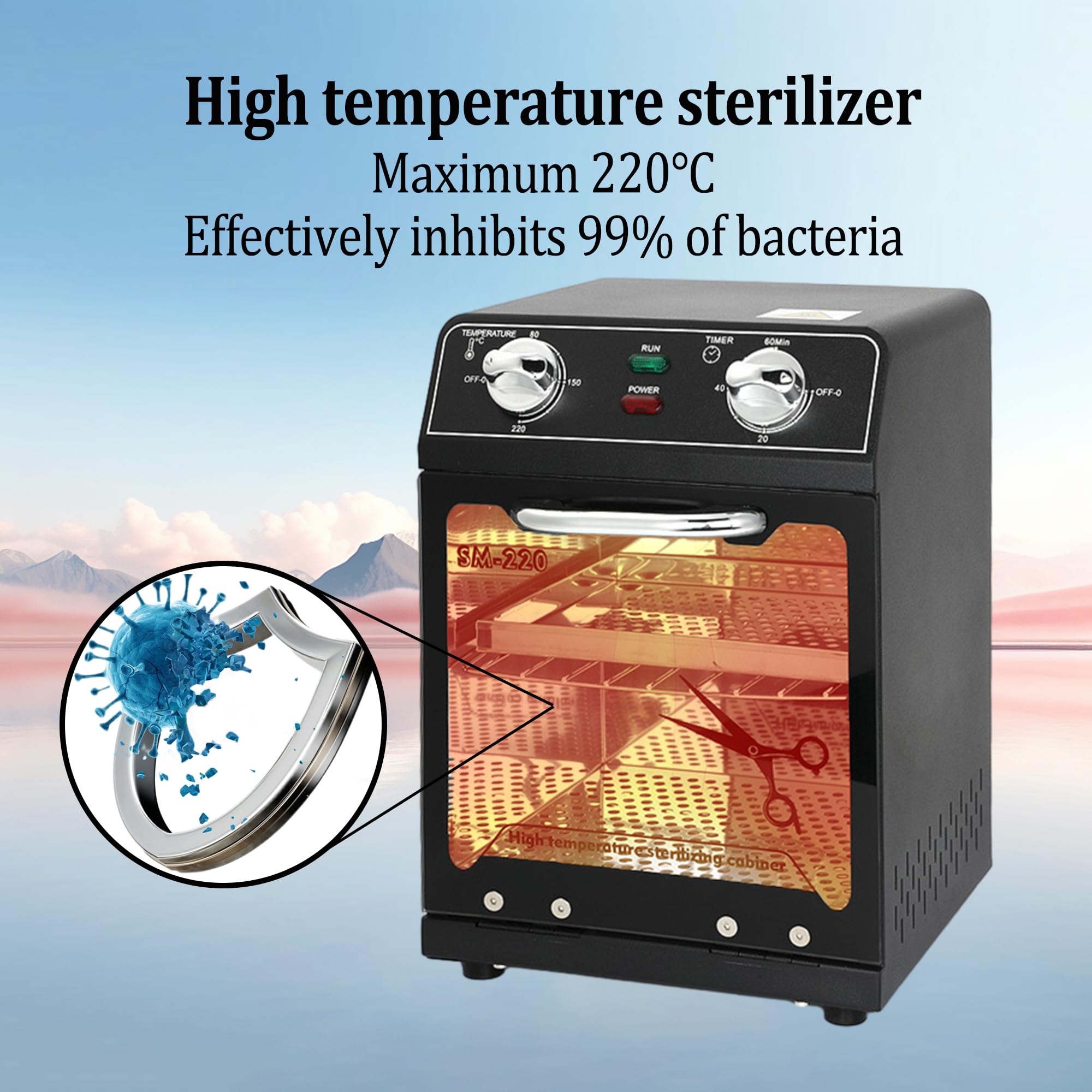 Henlivy Hochtemperatur-Sterilisator, max. 220°C, mit Temperaturregelung und Timer, für Friseursalon, Spa, Nagelstudio, Werkzeugsterilisator