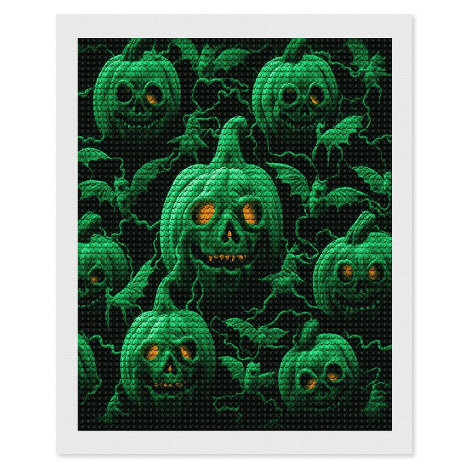 JTREHY Green Ghost Horror Halloween Pumpkin Diamond Art Kits Personalized DIY Round Diamond Painting Kits for Beginner Full Drill Diamonds Dots Paintings for Adults Gem Art Crafts Home Decor