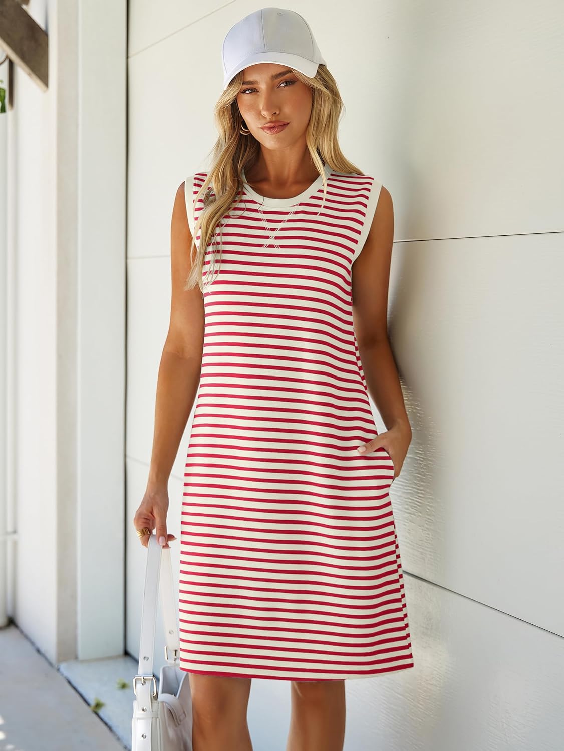 Glamaker Womens Summer Tshirt Dresses Casual Sleeveless Striped Shift Tank Short Sundress Boho Beach Vacation Outfits 2026 - Image 4