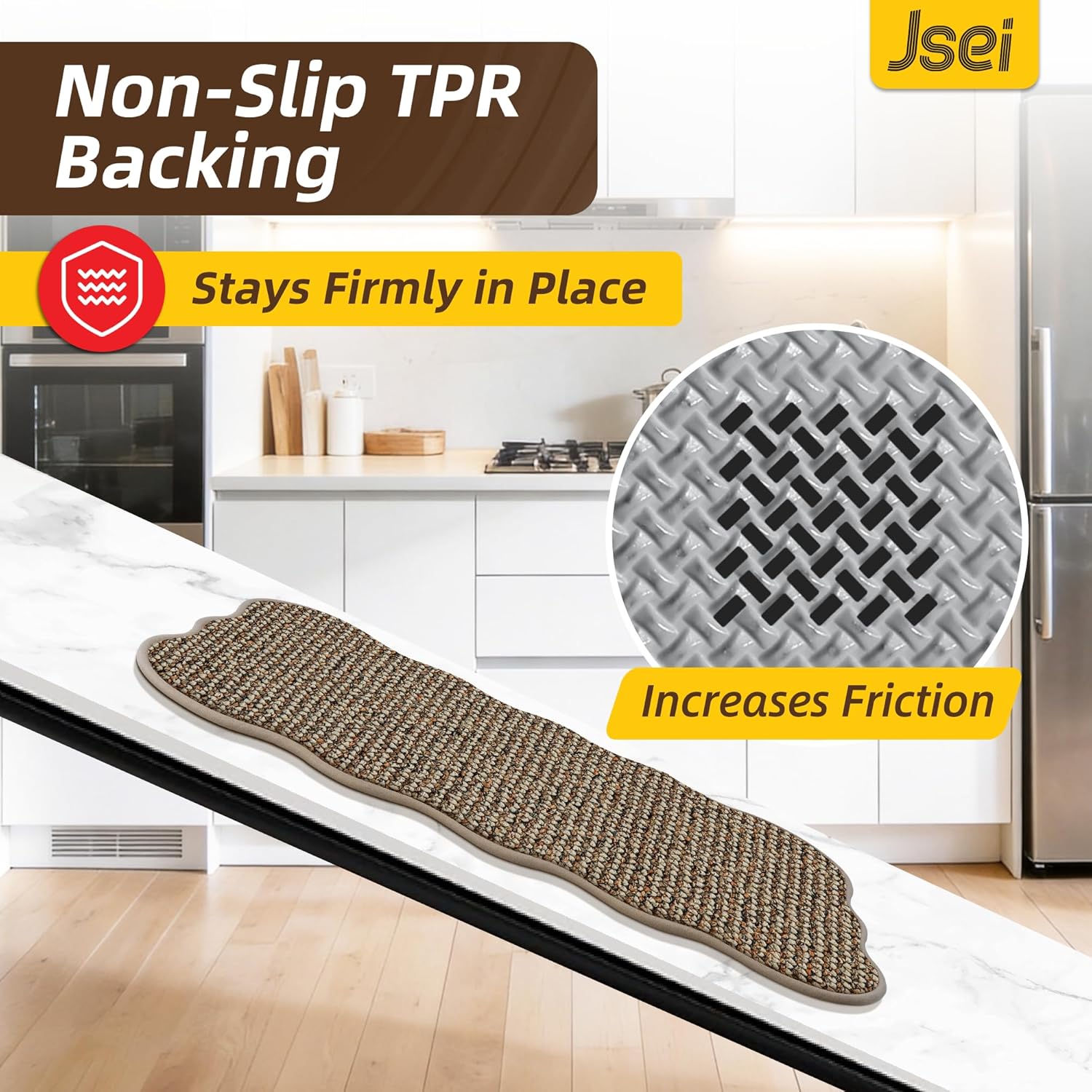 JSEI Scalloped Kitchen Rugs and Mats 2PCS, Kitchen Mats for Floor, Non-Slip Washable Kitchen Runner, Absorbent and Stain Resistant Rugs for Kitchen, Laundry & Sink, 17"x30"+17"x60", Taupe