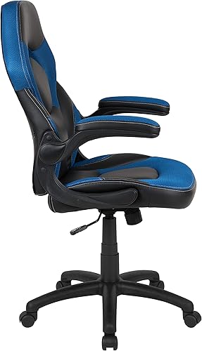 Miniatura 6 de Flash Furniture X10 High-Back LeatherSoft Racing Style Gaming Chair with Flip-Up Arms, Ergonomic Padded Swivel Computer Chair, Blue/Black