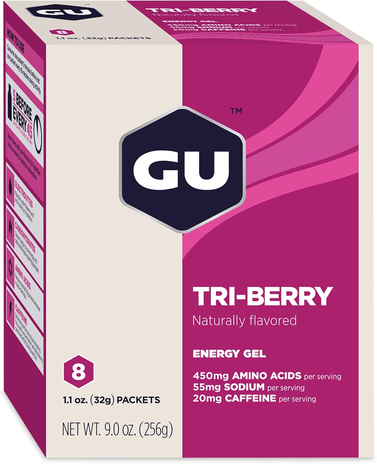 GU Energy Original Sports Nutrition Energy Gel, 8-Count, Tri-Berry : Health & Household