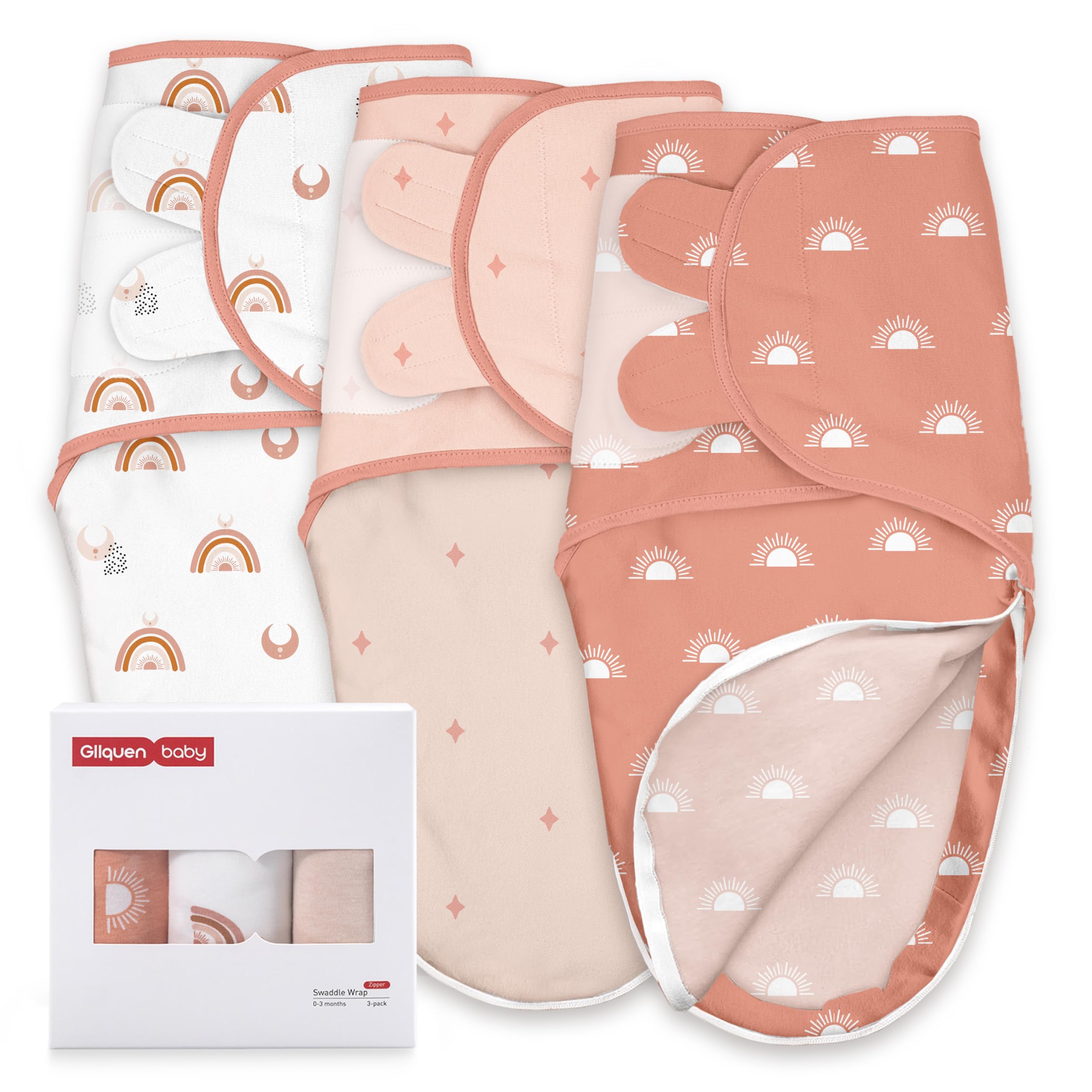 GLLQUEN BABY Newborn Swaddles with Zipper, 0-3 Months, Adjustable Hook&Loop
