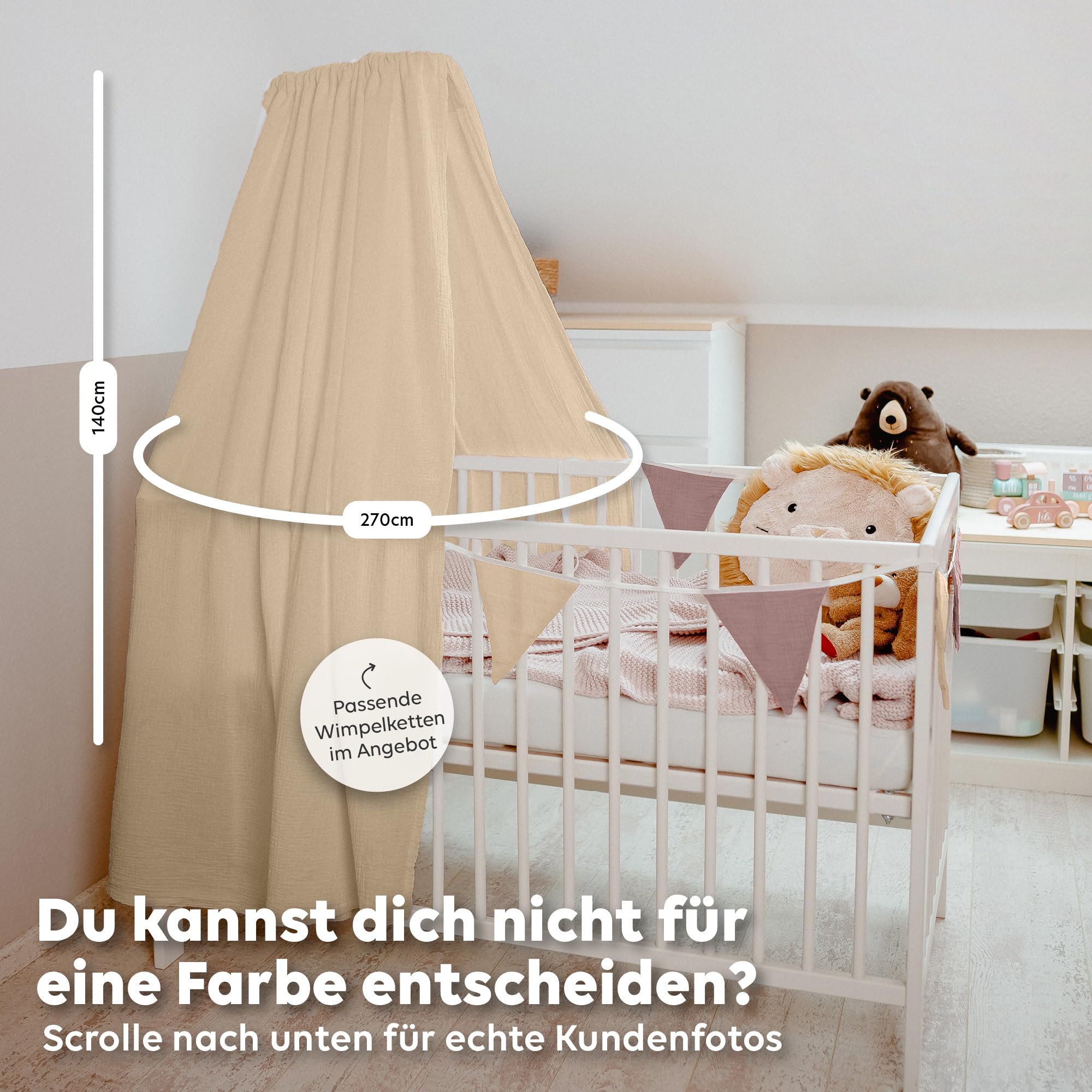 lilimaus Baldacchino Lettino Bambini in Mussola di Cotone Cucito a Mano