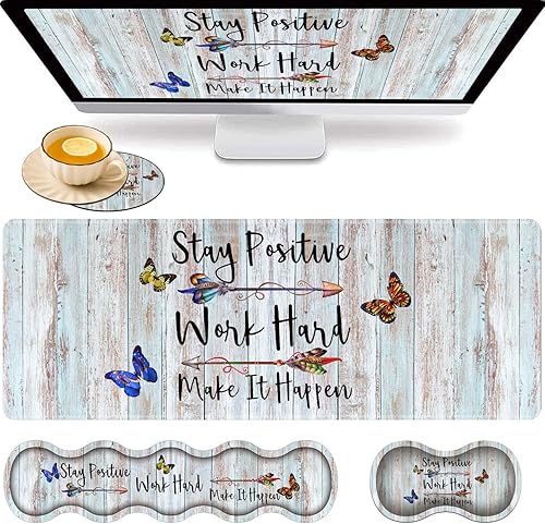 Alfombrilla de mouse grande para juegos + reposamuñecas para teclado, reposamuñecas para mouse + posavasos, alivio del dolor fácil de escribir,