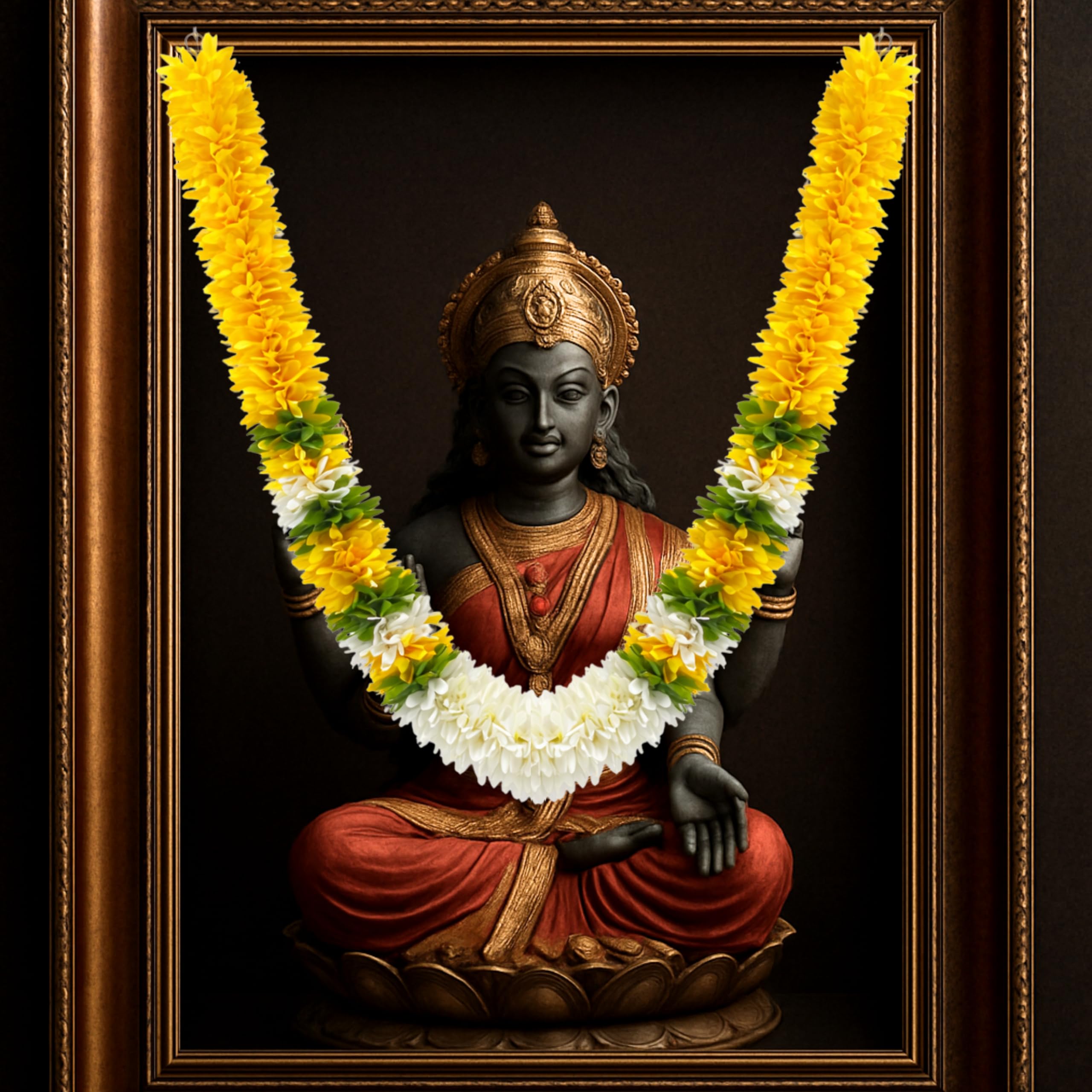 Amazon Brand - UMI Flower Garland for Mandir Decoration, 40 Inches Hanging Mala for Photo Frame, Haar Mala for God Idols, Photo Frames of Loved Ones, Ancestors & Pooja Room Décor (Sunflower Yellow)-image-23