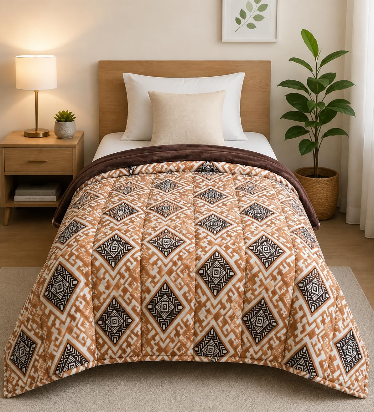 Single Bed Quilt with Geometric Print, Microfiber | Reversible Design, Machine Washable-image-40