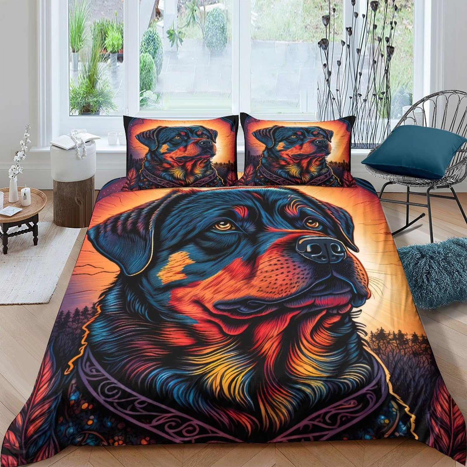 Ctjqhvkz Style-6 3D Printed Rottweiler Art Fitted Sheet Microfiber Soft Breathable Sunset Landscape Mattress Cover For Bedroom Decor Single（135X200cm）