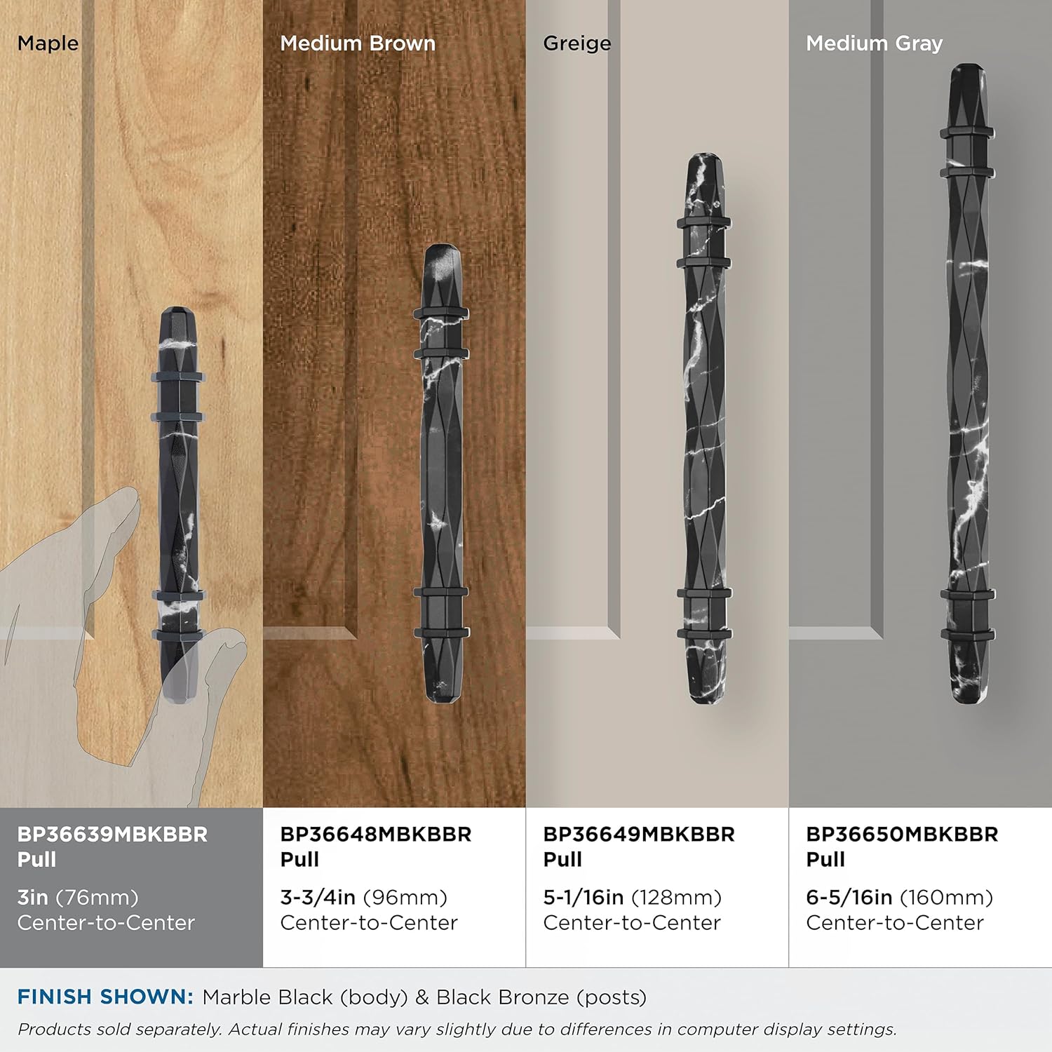 Amerock Carrione 3 inch (76mm) Center-to-Center Marble Black/Black Bronze Cabinet Pull, BP36639MBKBBR
