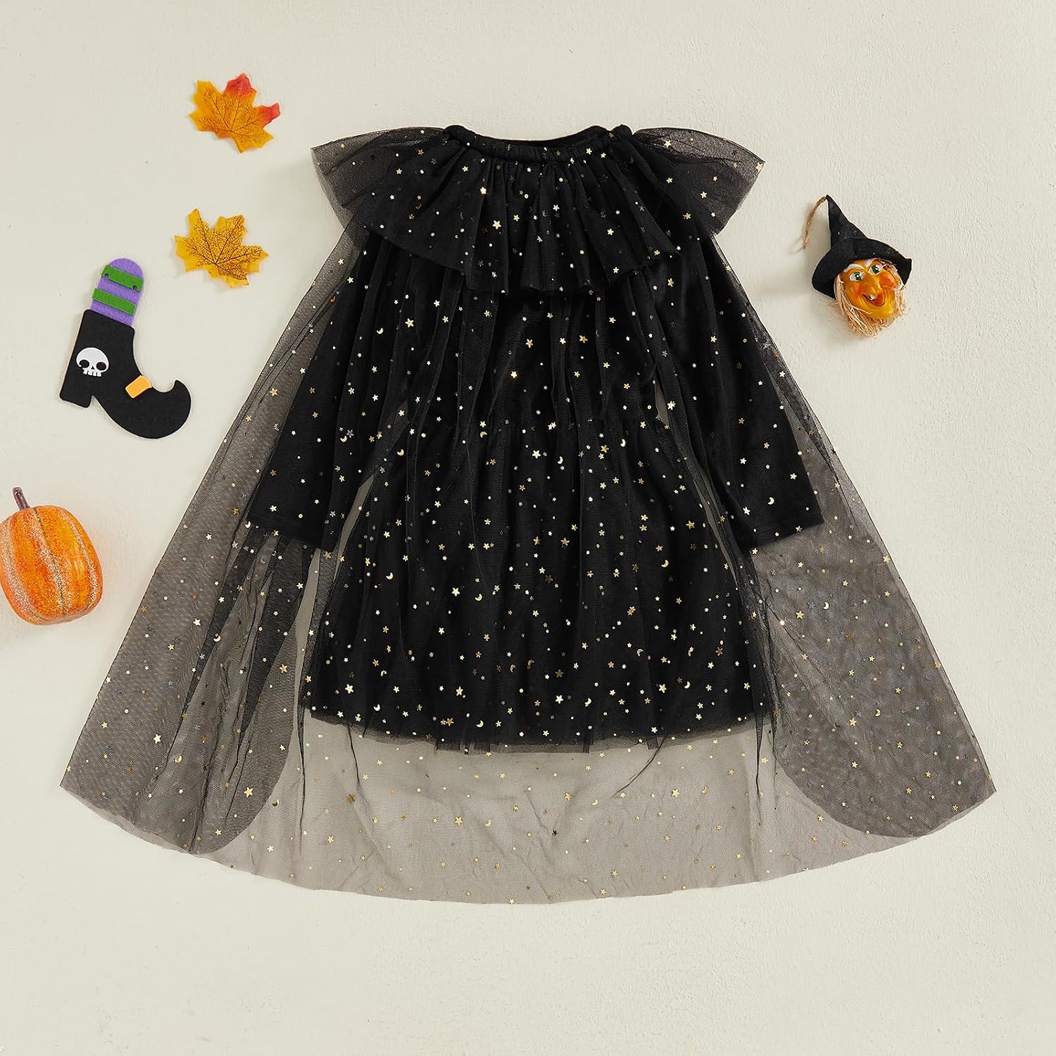 Yccutest Toddler Halloween Velvet Tutu Dress + Tulle Cape Baby Girl 2 Piece Pumpkin Costume Halloweeen Skeleton Dress Set