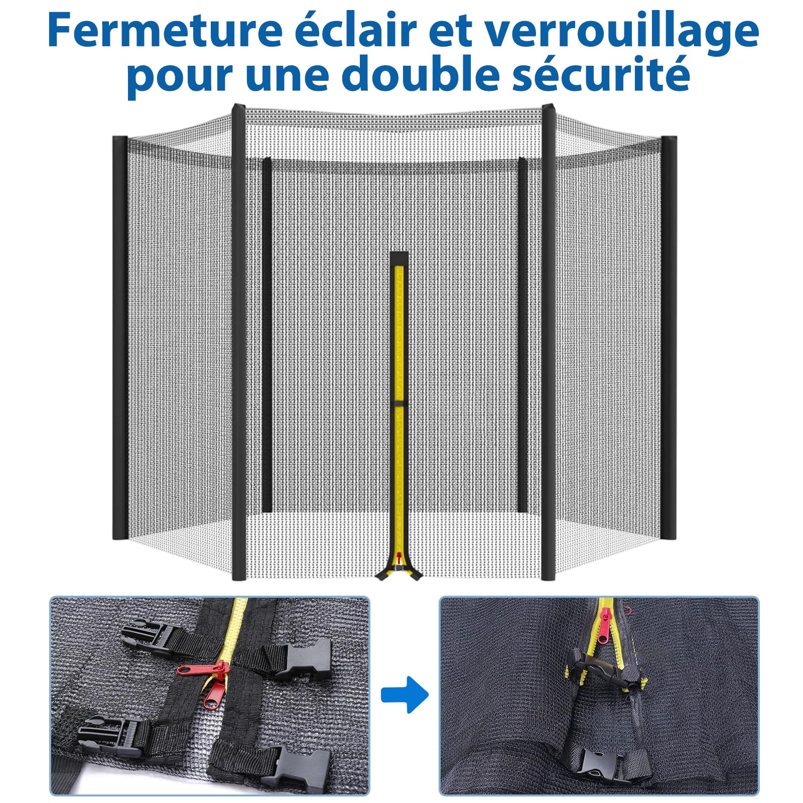 Filet Trampoline 305 cm (10FT) à 6 Barres, Filet de Sécurité Extérieur, Protection Trampoline Anti-UV et Anti-Déchirure, pour Accessoires Trampoline Extérieur