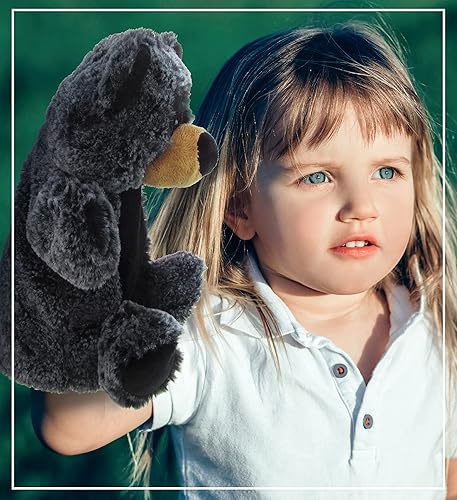 Miniatura 7 de DolliBu - Marioneta de peluche de oso negro, súper suave, juguetes de peluche de animales salvajes para niños y adultos, lindo oso de peluche negro