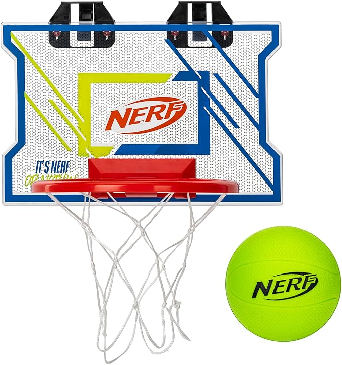 NERFOOP Elite Basketball Hoop Set - Over The Door Mini Hoop Set with NERF Foam Basketball - Perfect Bedroom + Office Accessory - Includes Foam Ball
