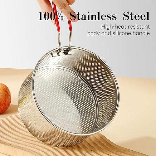 Miniatura 7 de Stainless Steel Colander, Micro-Perforated Metal Pasta Strainer with Hook & Removable Handle, Colander Strainer Sieve for Kitchen French Fries