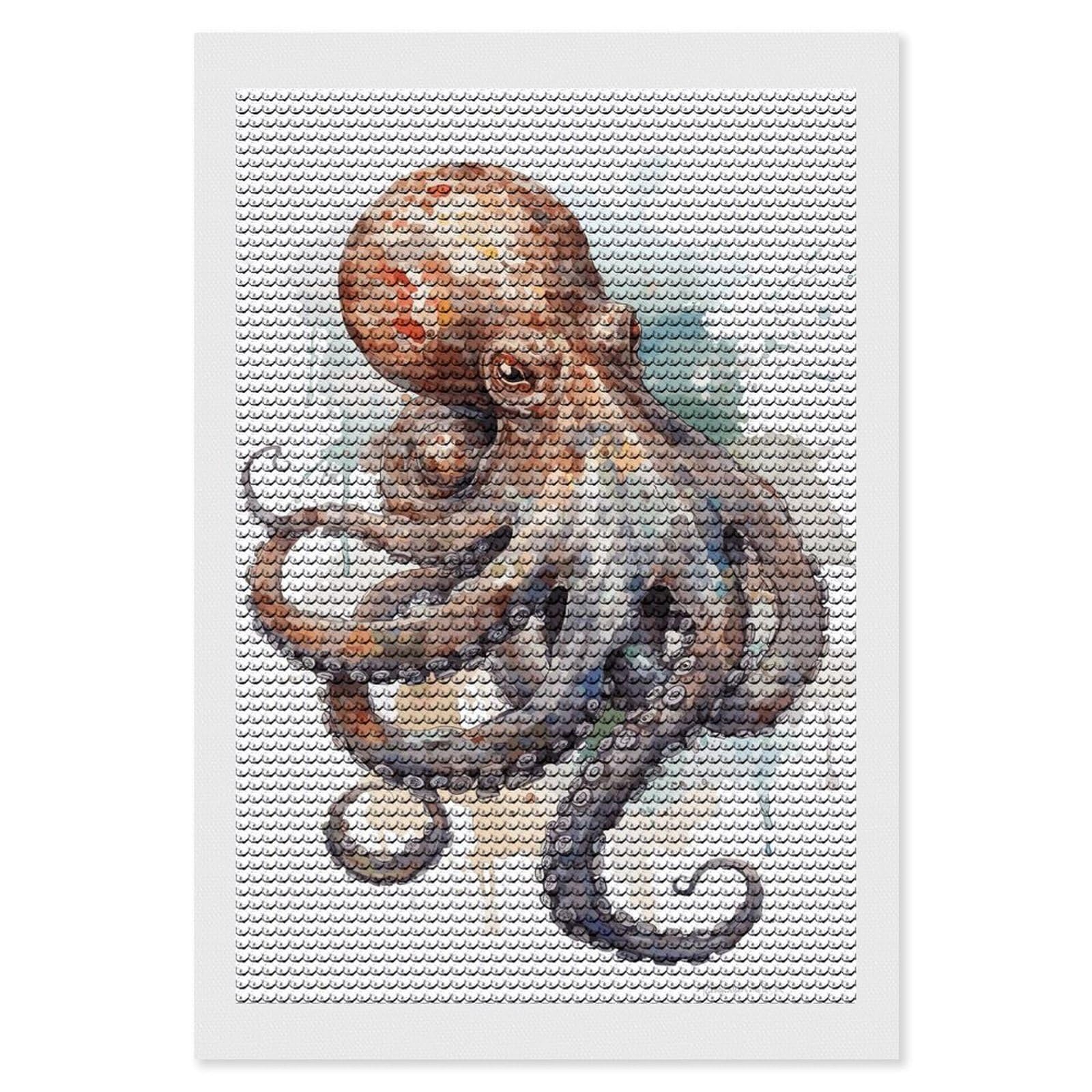 Junmoney Watercolor Octopus Diamond Painting Canvas Set 8"x12", for Adults, Bedroom Decor, Good for Quiet Evenings, Festive Craft Gift