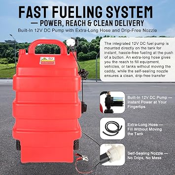 16 Gal Portable Fuel Caddy with 12V Electric Pump for Gas & Diesel