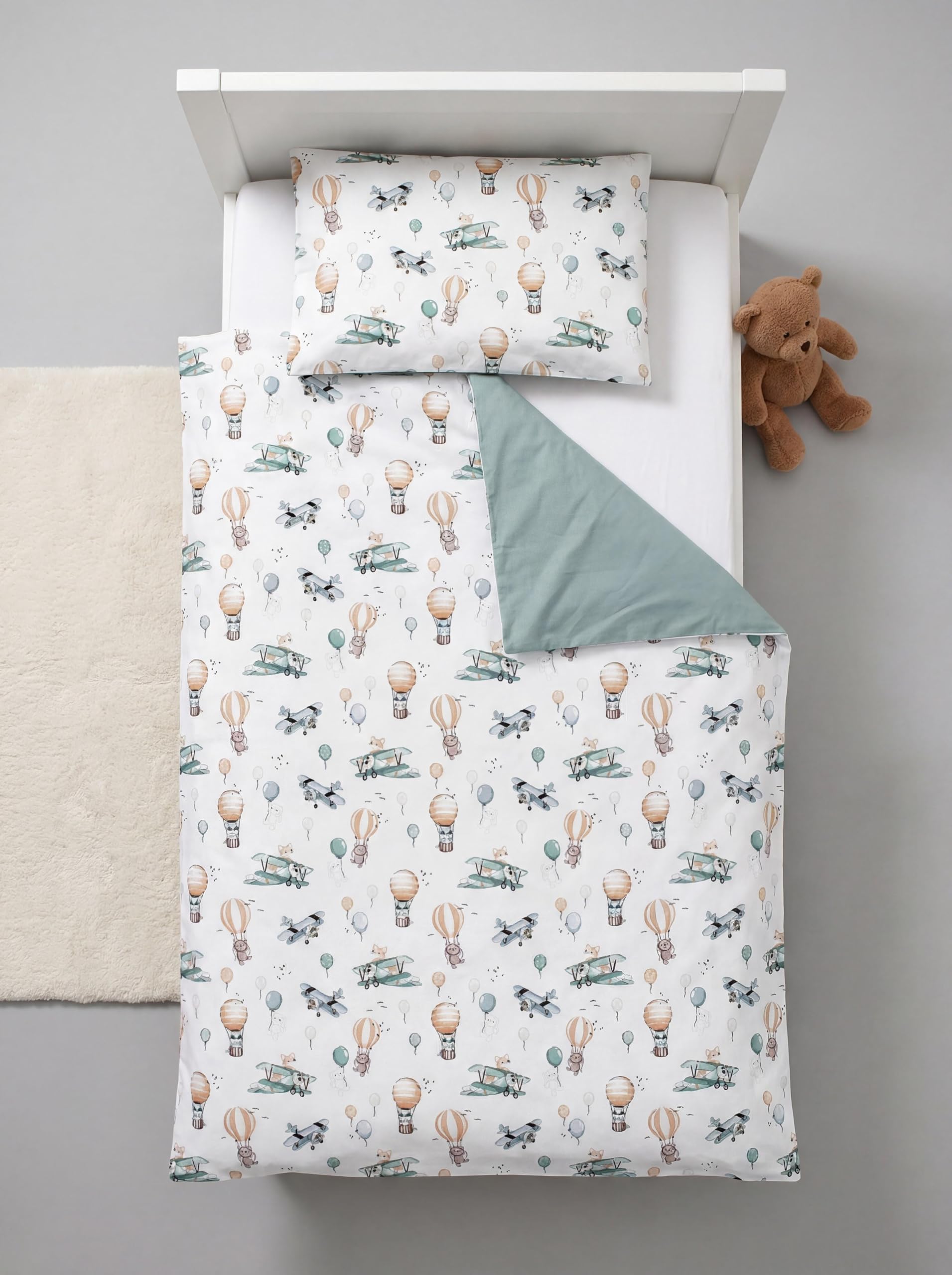 TupTam Juego de Ropa de Cama para Niños, de 2 Piezas., Zorros en el avión/Verde, 120x90 cm — view 3