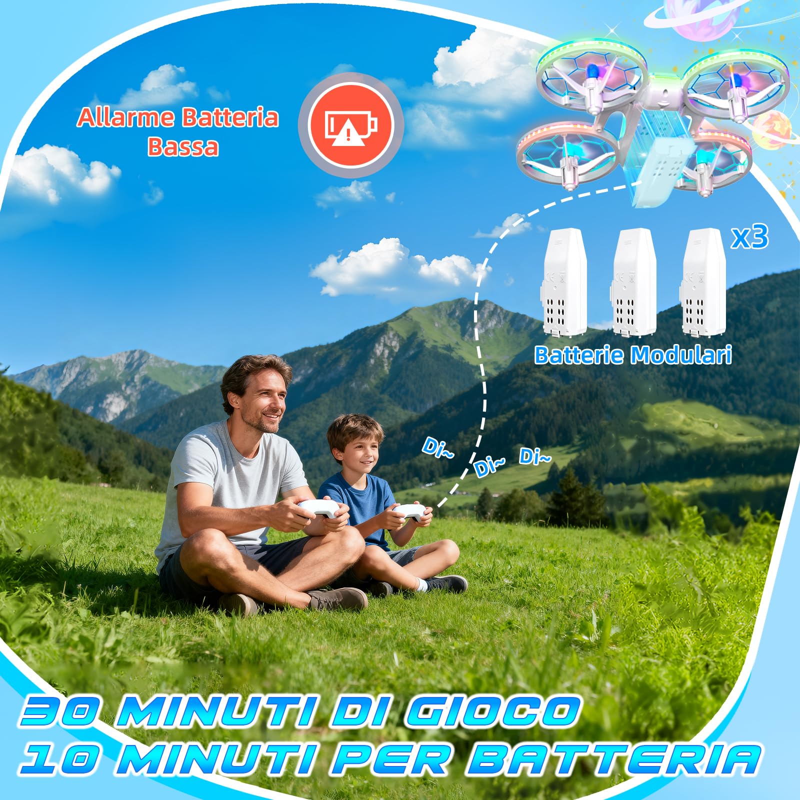 Charmofun Mini Drone Giocattolo per Bambini, Drone Telecomandato con 4 Effetti Luci Led, Droni per Principianti con Capriole a 360°, 3 Batterie, Regali per Bambini e Bambine 6 7 8 9 10+ Anni