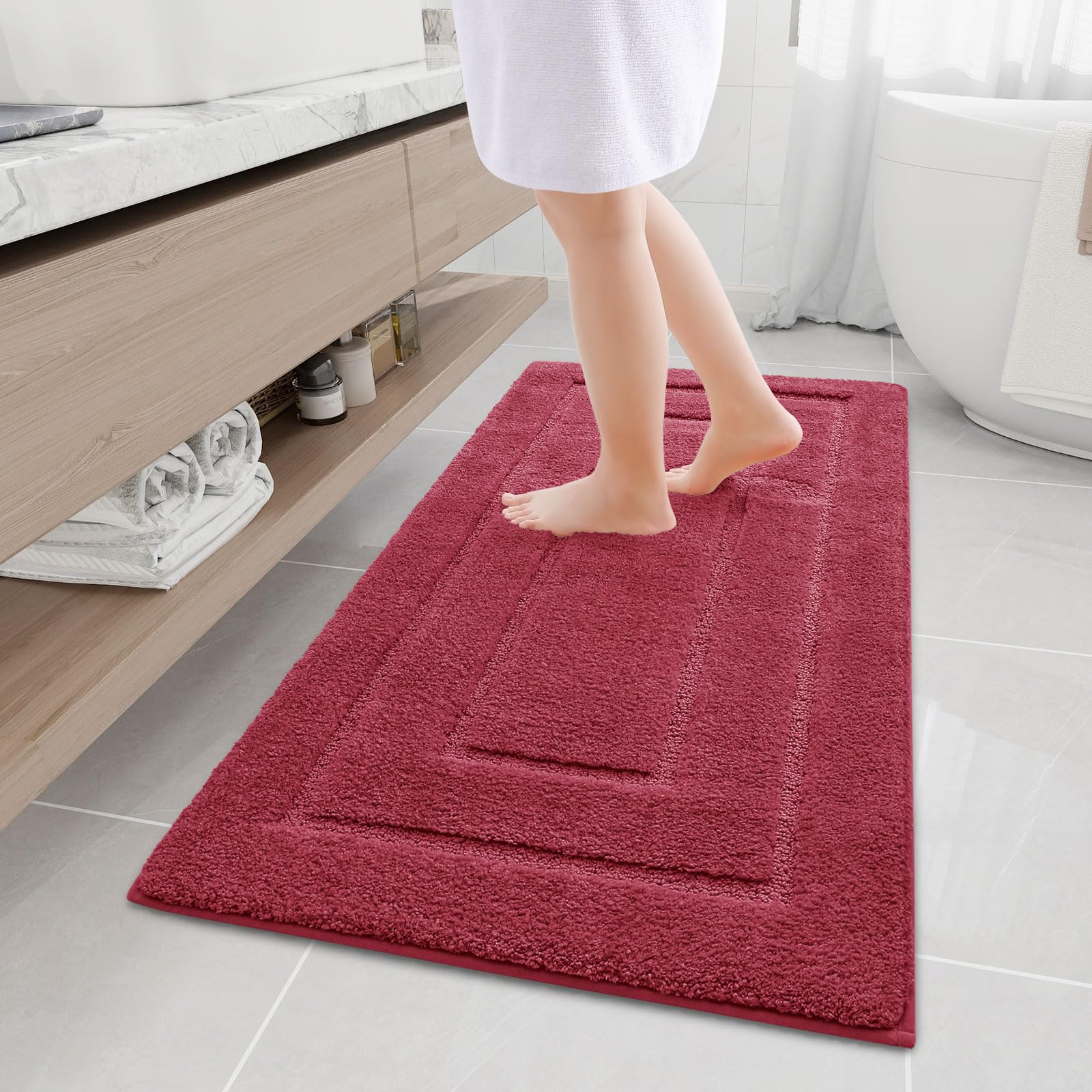 Buganda Bathroom Rugs, 47" x 24", Soft and Absorbent Microfiber Bath Rugs, Non-Slip Shaggy Shower Carpet, Machine Wash Dry Bath Mats for Bathroom