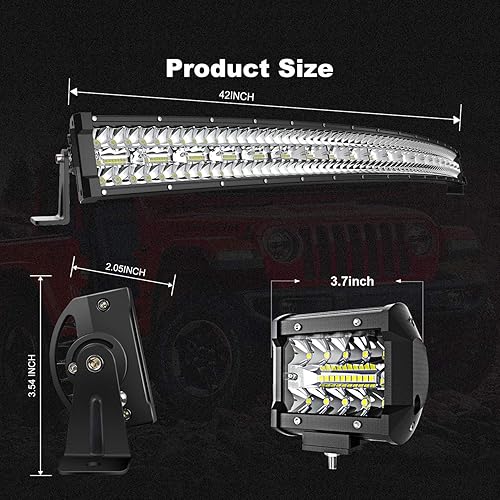 Miniatura 10 de Barra de luz LED de 52 pulgadas, 711 W, curvada + 20 pulgadas, 288 W, triple fila de inundación, combo de haz de luz combinado, 4 unidades, 4
