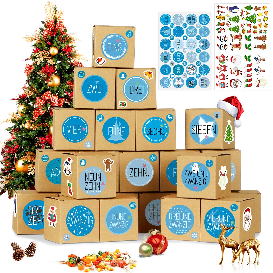 Adventskalender Zum Selbstbefüllen – 24 Schachteln Mit Karten & Bändern – Wiederverwendbar