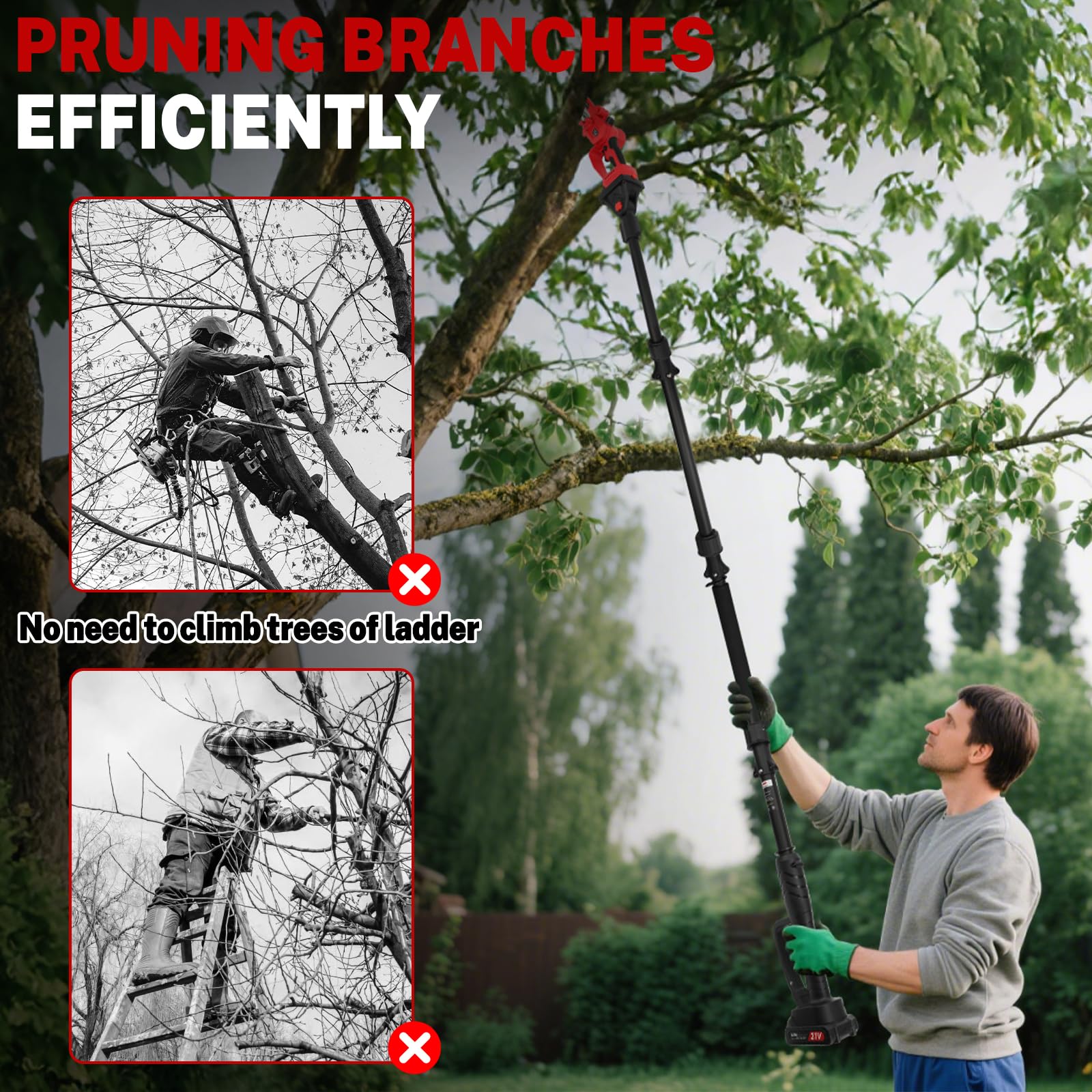WingFly 2 en 1 Tronçonneuse Télescopique Elagueuse, Mini tronçonneuse Sans fil de 15,2 cm avec batteries de 4,0 Ah, Tronçonneuse avec système d'huile automatique, longueur de travail 4,5M